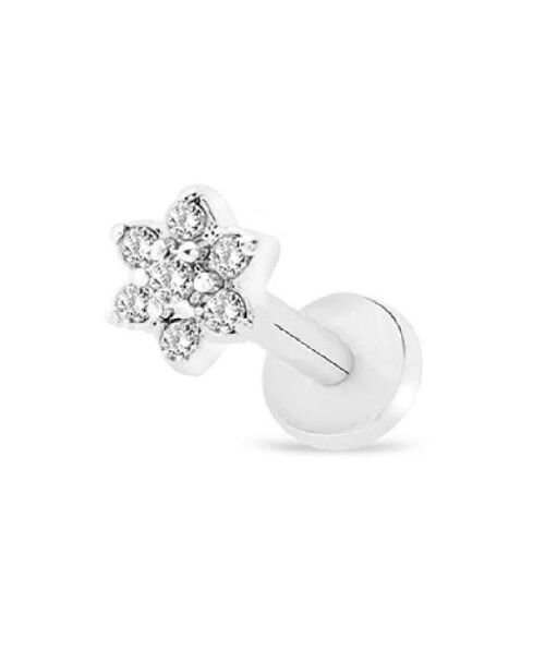 Surgical Steel Tragus Piercing with Gems - Silver Big flower