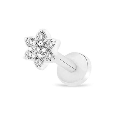 Surgical Steel Tragus Piercing with Gems - Silver Big flower