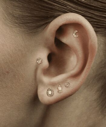 Piercing Tragus Acier Chirurgical avec Gemmes - Grosse Fleur Argent 10