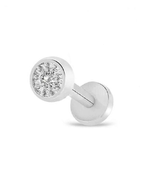 Surgical Steel Tragus Piercing with Gems - Silver Circle