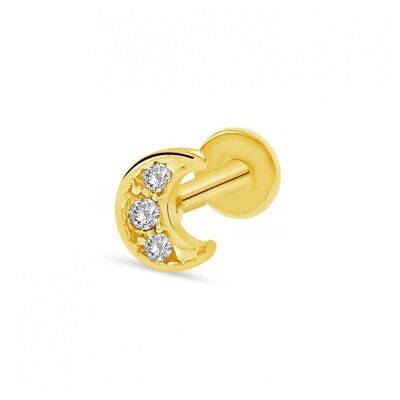 Surgical Steel Tragus Piercing with Gems - Gold Moon