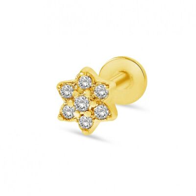 Surgical Steel Tragus Piercing with Gems - Gold Big Flower