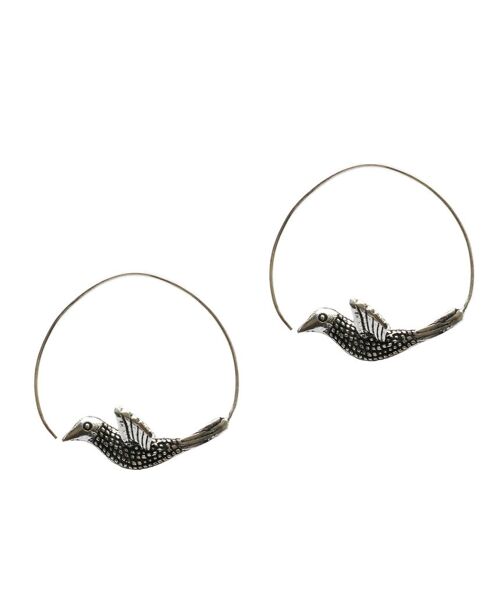 Flying Bird Statement Earrings - Silver