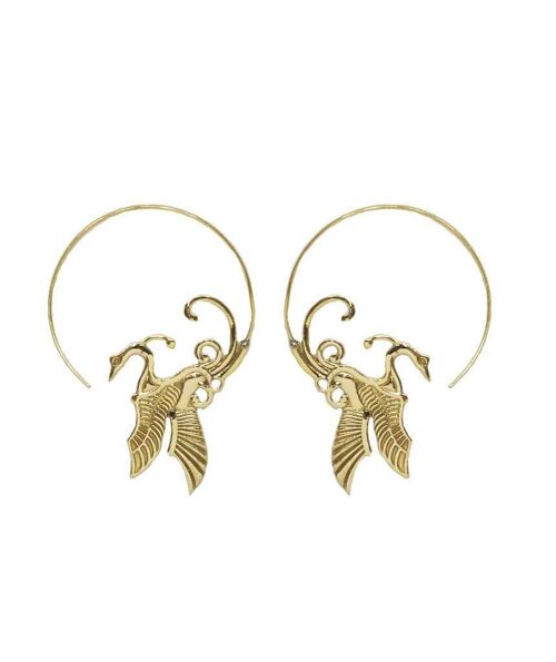 Swan with Wings Statement Earrings - Gold