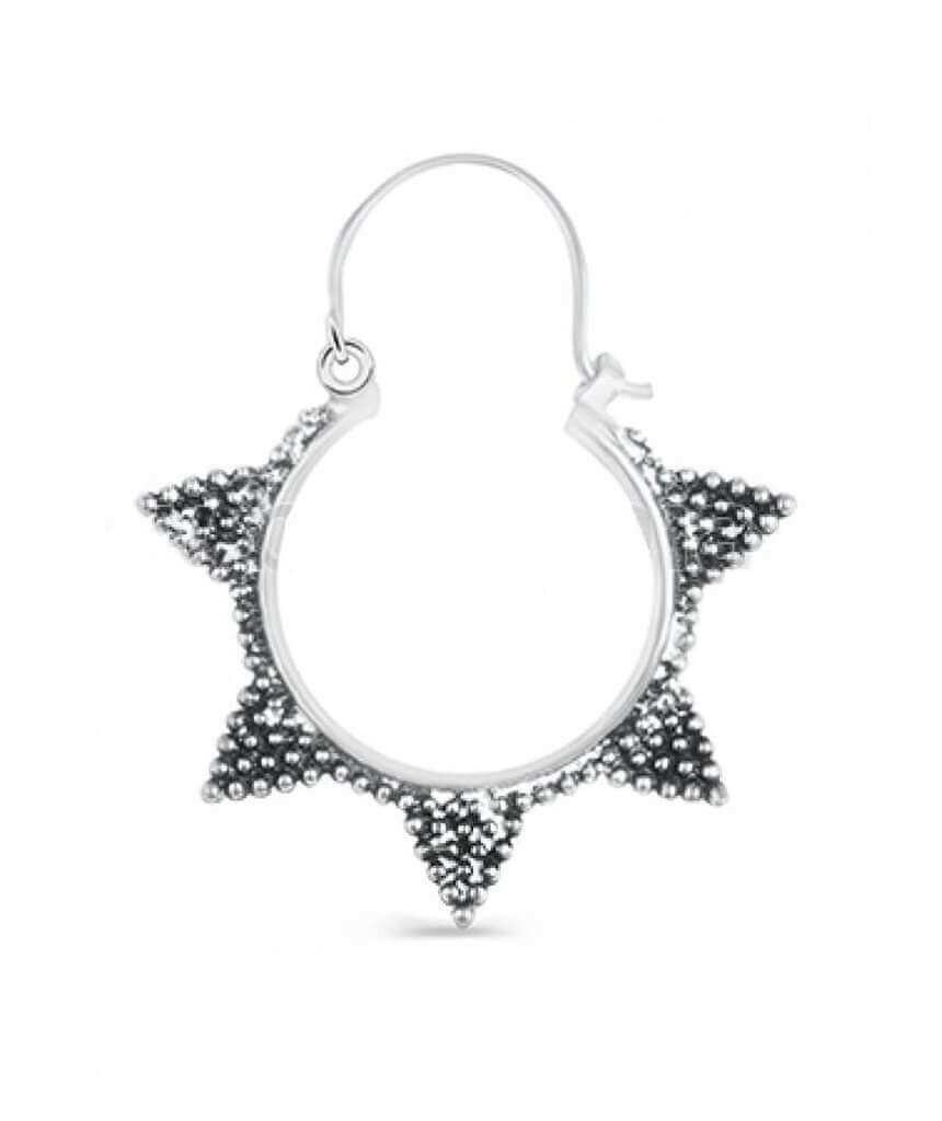 Aretes de aro con sol en forma de púas - Plata grande