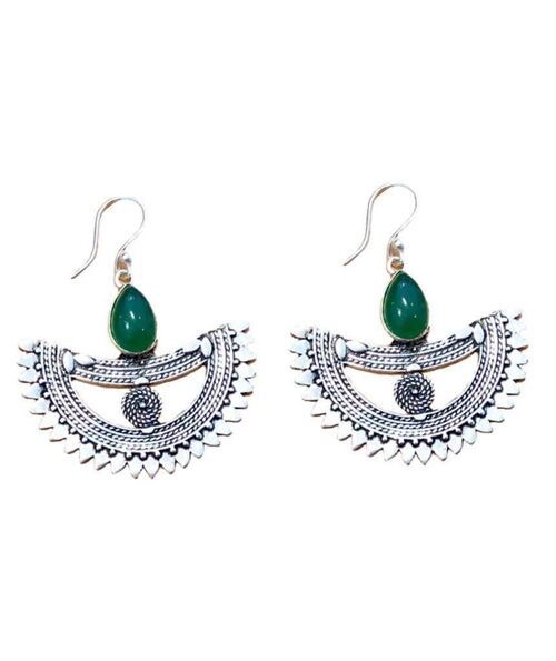 Bohemian Boat Stone Earrings - Green