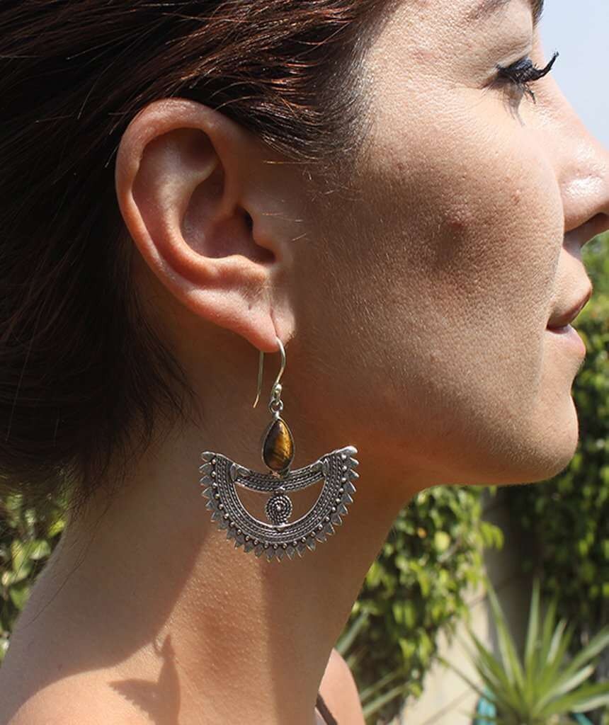 Pendientes Bohemian Boat Stone - Negro