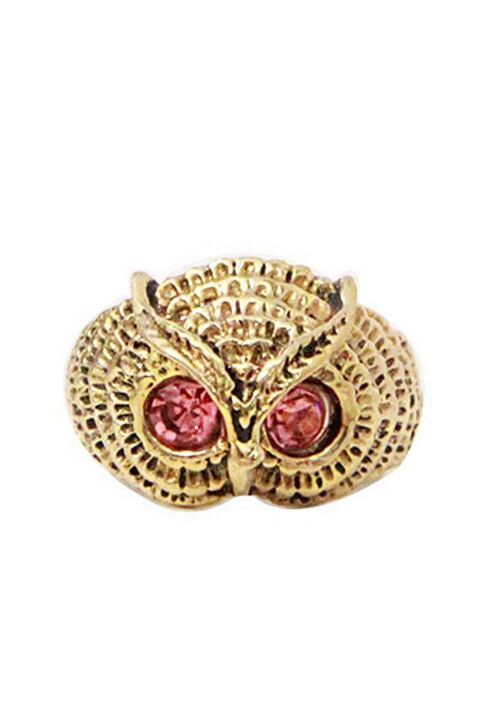 Owl Ring with Semi Precious Stone - Gold & Purple