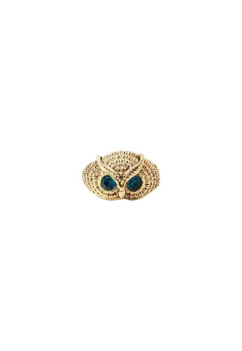 Owl Ring with Semi Precious Stone - Gold & Turquoise