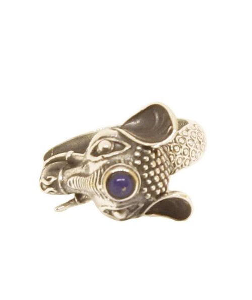 Elephant Ring with Semi Precious Stone - Silver & Blue