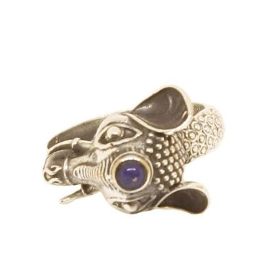 Elephant Ring with Semi Precious Stone - Silver & Blue