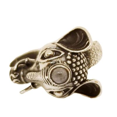 Elephant Ring with Semi Precious Stone - Silver & Grey