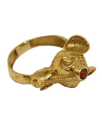 Bague Éléphant avec Pierre Semi Précieuse - Argent & Rouge 9