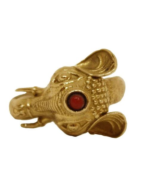 Elephant Ring with Semi Precious Stone - Gold & Red