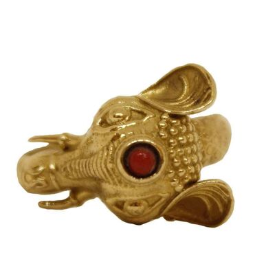 Elephant Ring with Semi Precious Stone - Gold & Red