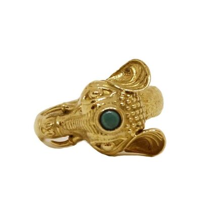 Elephant Ring with Semi Precious Stone - Gold & Turquoise