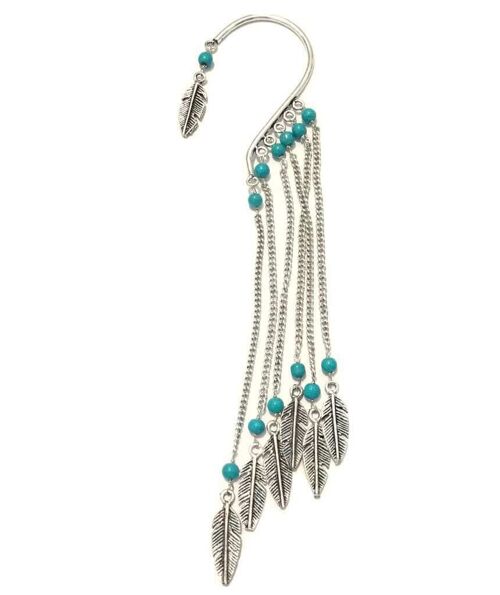 Boho Earcuff Feathers with Beads - Silver