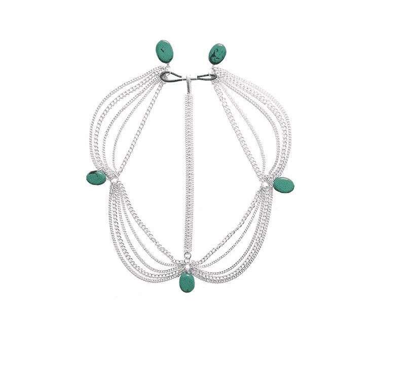 Chaîne de tête perlée à trois pierres - Argent