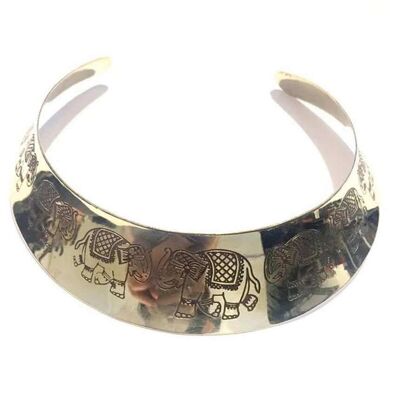 Thick Elephant Choker Necklace - Gold