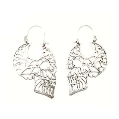 Skull Drop Earrings - Silver