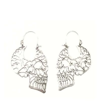 Skull Drop Earrings - Silver