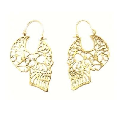 Skull Drop Earrings - Gold