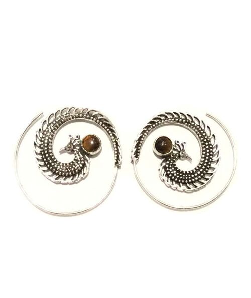 Peacock Swirl Earrings - Silver & Brown