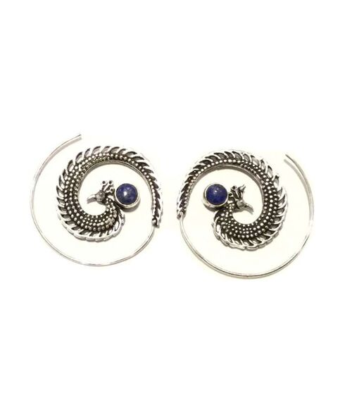 Peacock Swirl Earrings - Silver & Blue