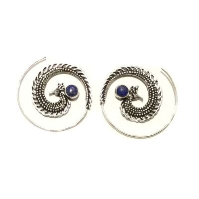 Peacock Swirl Earrings - Silver & Blue
