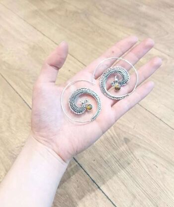 Boucles d'Oreilles Peacock Swirl - Argent & Bleu 3