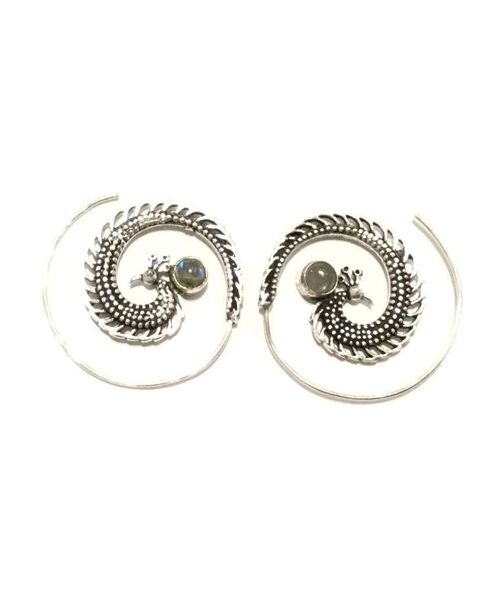 Peacock Swirl Earrings - Silver & White