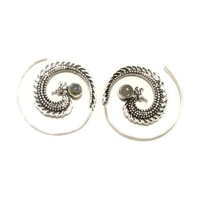 Orecchini a spirale di pavone - argento e bianco