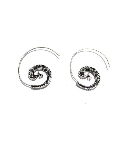 Peacock Swirl Earrings - Silver & Green