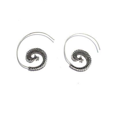 Peacock Swirl Earrings - Silver & Green