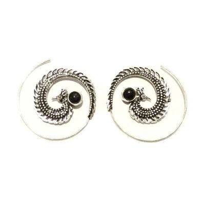 Peacock Swirl Earrings - Silver & Black
