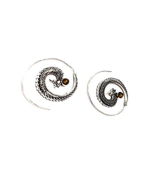 Peacock Swirl Earrings - Silver Large & Brown