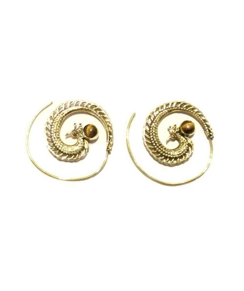 Peacock Swirl Earrings - Gold & Brown