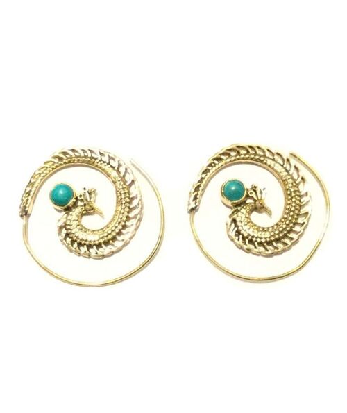 Peacock Swirl Earrings - Gold & Green