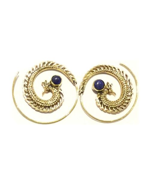 Peacock Swirl Earrings - Gold & Blue