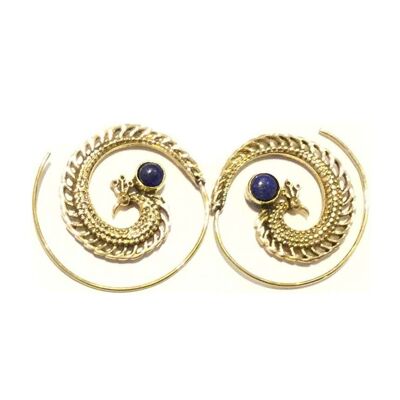 Peacock Swirl Earrings - Gold & Blue