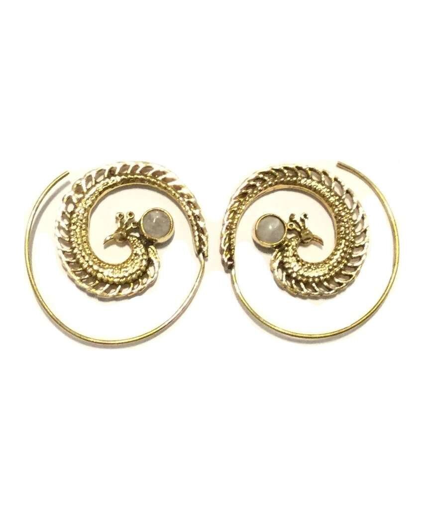 Pendientes de remolino de pavo real - oro y blanco