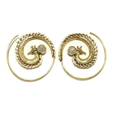 Peacock Swirl Earrings - Gold & White