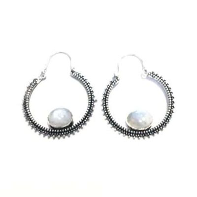 Circular Stone Earrings - Silver & White