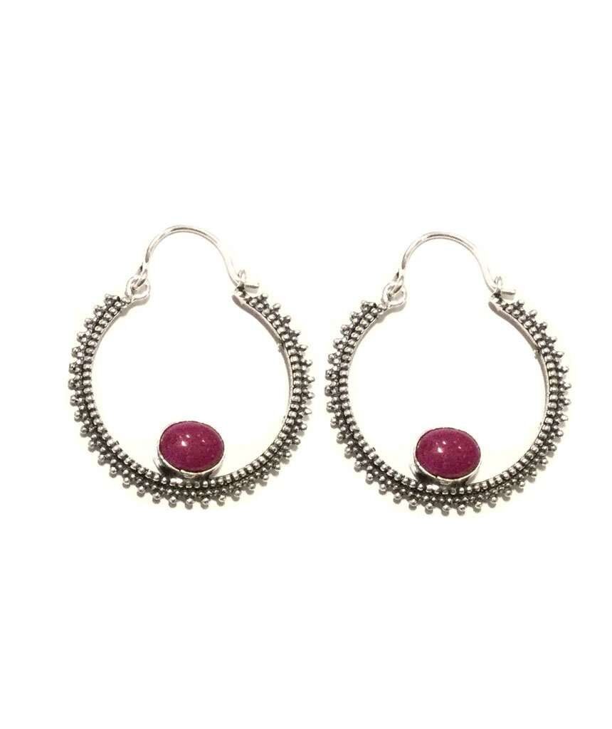Pendientes Piedra Circular - Plata & Fucsia