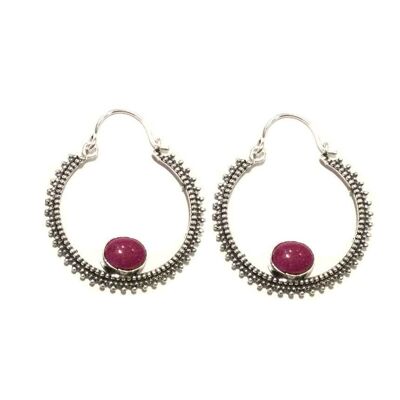 Circular Stone Earrings - Silver & Fuchsia