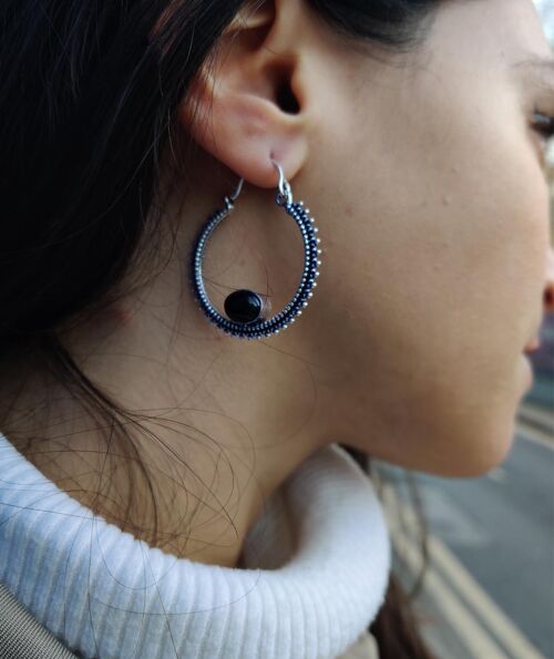 Circular Stone Earrings - Silver & Blue