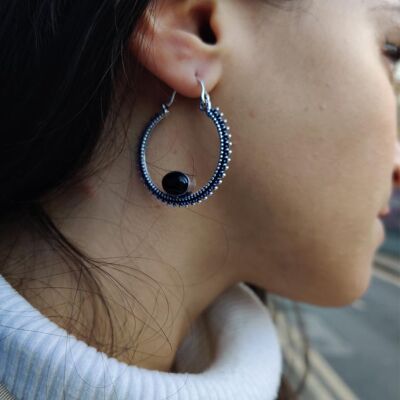 Circular Stone Earrings - Silver & Brown