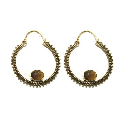 Circular Stone Earrings - Gold & Brown