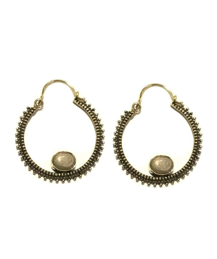 Pendientes Piedra Circular - Oro y Gris