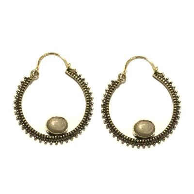 Circular Stone Earrings - Gold & Grey